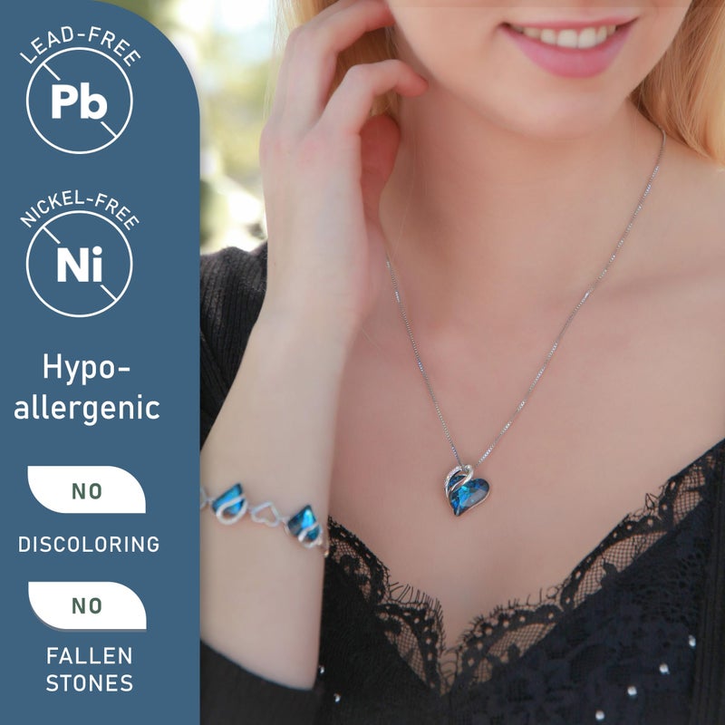 Leafael Valentine's Day Gift Necklaces for Women, Infinity Love Birthstone Heart Pendant, Bermuda Sapphire Blue Crystal for September, Birthday Jewelry for Mom and Wife, Silver Plated, 18" + 2" Chain - Image 2